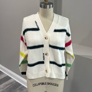 Kerri Rosenthal Striped Button-Up Cardigan Sweater